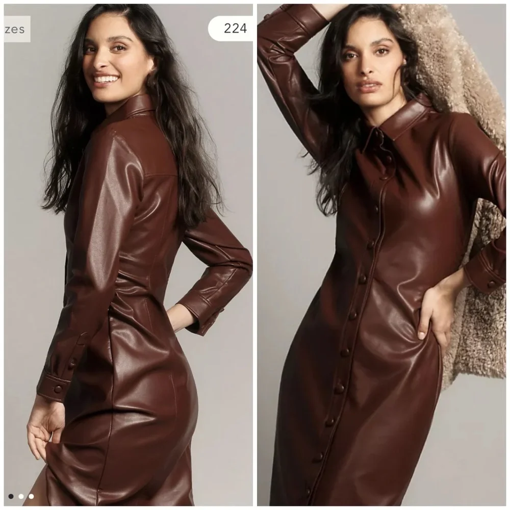 anthropologie brown leather dress Avec Les Filles Faux Leather Dress